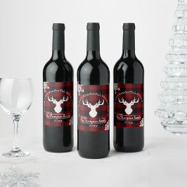 Etiqueta Para Botella De Vino Navidades rojos y negros con manchas de búfalo