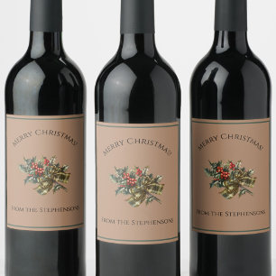 Etiqueta Para Botella De Vino Navidades rojos y verdes bonitos nombre holly pers
