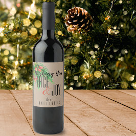 Etiqueta Para Botella De Vino Navidades Rustic Kraft Peace Y Joy Mistletoe