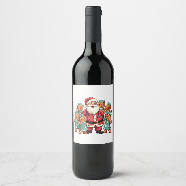 Etiqueta Para Botella De Vino Navidades Santa Claus Gingerbread Enfermeras (Anverso)