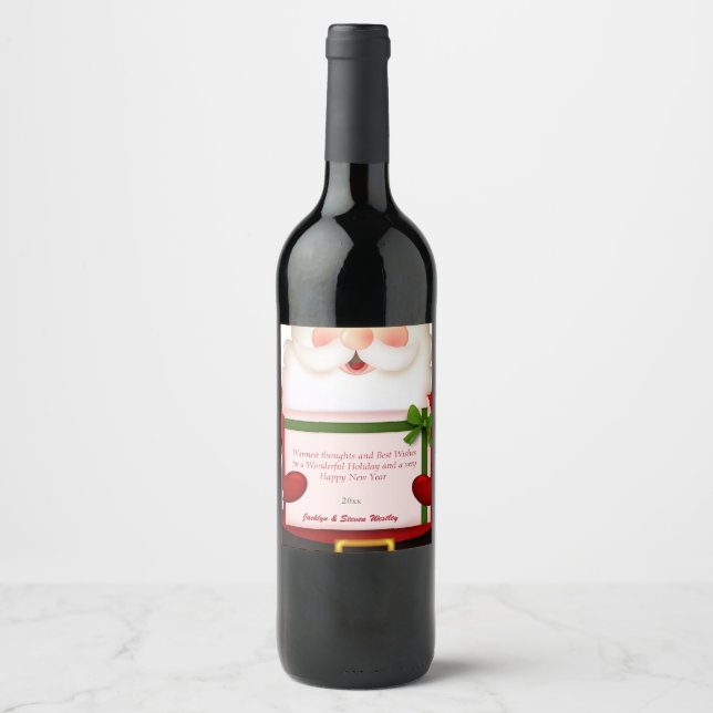 Etiqueta Para Botella De Vino Navidades, Santa Claus, Personalizado (Anverso)