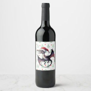 Etiqueta Para Botella De Vino Navidades Santa hat pterodáctilo