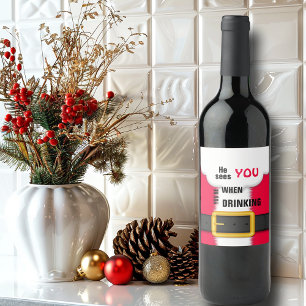 Etiqueta Para Botella De Vino Navidades Santa He te ve cuando estás bebiendo