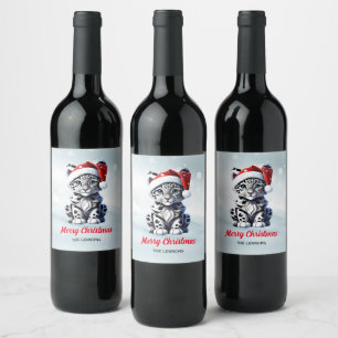 Etiqueta Para Botella De Vino Navidades Snowley Santa Cute de Leopardo de la Nie