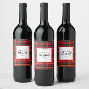 Etiqueta Para Botella De Vino Navidades Tartan Plaid Family Name Year