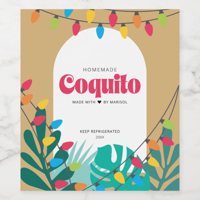Etiqueta Para Botella De Vino Navidades Tropical Coquito (Etiqueta única)
