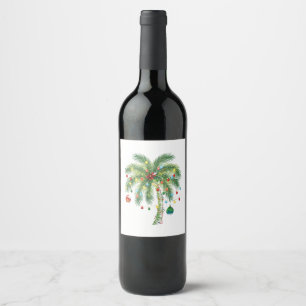 Etiqueta Para Botella De Vino Navidades tropicales Palm Tree con Luces y Ornam