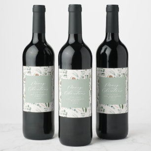 Etiqueta Para Botella De Vino Navidades verdes de sabio mínimo elegante botánico