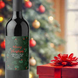 Etiqueta Para Botella De Vino Navidades verdes Mistletoe fiesta de feriado Perso