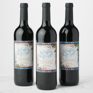 Etiqueta Para Botella De Vino navidades "Winter Magic" de moda Blue Gingham Holl