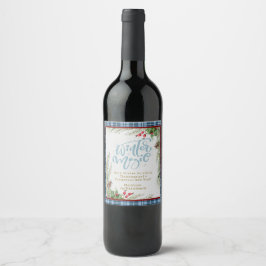 Etiqueta Para Botella De Vino navidades "Winter Magic" de moda Blue Gingham Holl