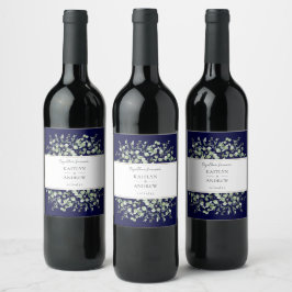 Etiqueta Para Botella De Vino Navy Blue Eucalyptus Together Forever Wedding 