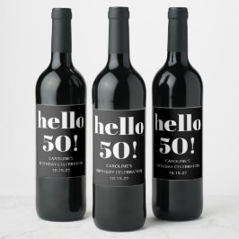 Etiqueta Para Botella De Vino Negra Moda moderna blanca y negra 50 cumpleaños