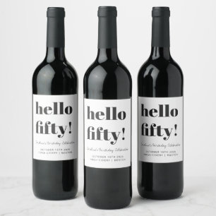 Etiqueta Para Botella De Vino Negrita Blanco Negro Moderno Cumpleaños 50 Persona