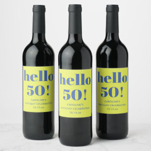 Etiqueta Para Botella De Vino Negrita Feliz 50 Cumpleaños 50 Chartreuse y Azul