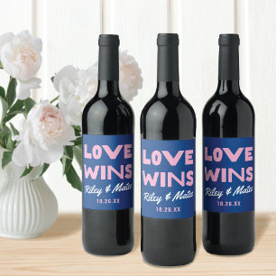 Etiqueta Para Botella De Vino Negrita Moderno Tipo Colorido Boda AMOR WINS