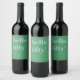 Etiqueta Para Botella De Vino Negrita Verde Azul Moderno 50 Cumpleaños Personali