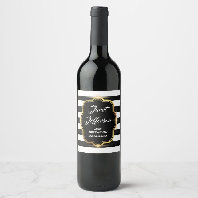 Etiqueta Para Botella De Vino Negro y blanco (Anverso)