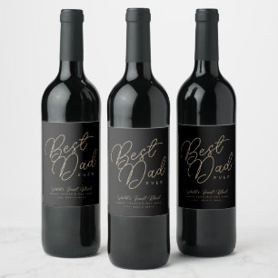 Etiqueta Para Botella De Vino Negro y oro moderno "mejor padre de la historia"