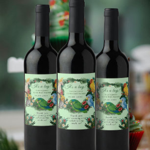Etiqueta Para Botella De Vino Nene tropical exótico Parrots Co-Ed Baby Shower Wi