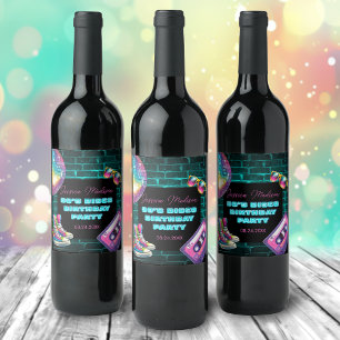Etiqueta Para Botella De Vino Neon Disco Birthday de los 90