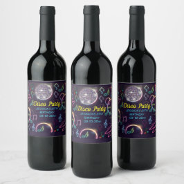 Etiqueta Para Botella De Vino Neon Glow Disco Dance Birday Party
