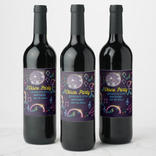 Etiqueta Para Botella De Vino Neon Glow Disco Dance Birday Party