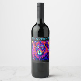 Etiqueta Para Botella De Vino Neon Lion Party Animal – Colourful Retro Graphic