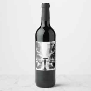 Etiqueta Para Botella De Vino Neon Noir Rainy Cityscape