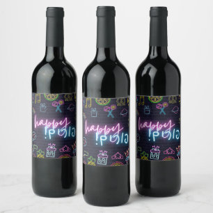 Etiqueta Para Botella De Vino Neon Purim