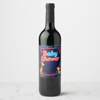 Etiqueta Para Botella De Vino Neon Safari Baby Shower Bottle & Wine Labs