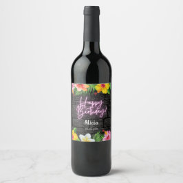 Etiqueta Para Botella De Vino Neon Tropical Forest Summer Hawaii