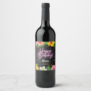 Etiqueta Para Botella De Vino Neon Tropical Forest Summer Hawaii