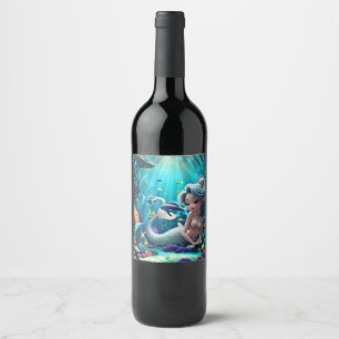 Etiqueta Para Botella De Vino Nerina – La gentil sirena de los sueños de coral.