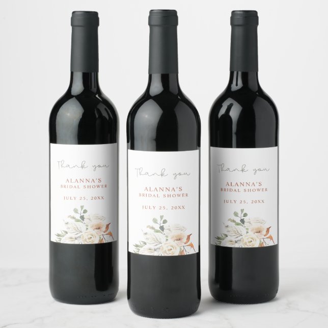 Etiqueta Para Botella De Vino Neutral Boho Floral (Botellas)