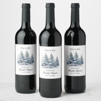 Etiqueta Para Botella De Vino Nieve en amor bosque de pinos en invierno Ducha de