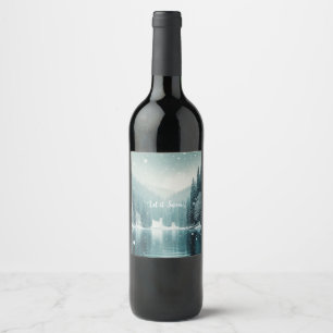 Etiqueta Para Botella De Vino Nieve en invierno, lago de montaña