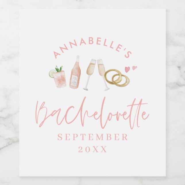 Etiqueta Para Botella De Vino Niña rosa moderna Sparkling Wine soltera estilo (Etiqueta única)