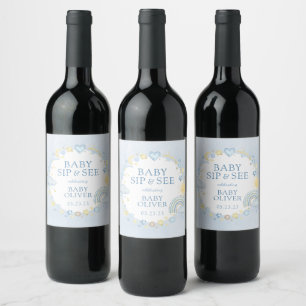 Etiqueta Para Botella De Vino Niño Acuarela Arcoíris Sip And See