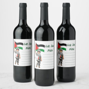 Etiqueta Para Botella De Vino Niño con bandera palestina de Keffiyeh