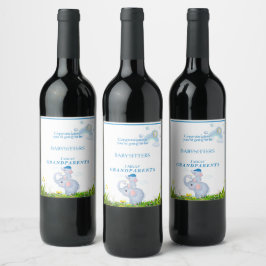 Etiqueta Para Botella De Vino Niño Invitación Elefantes Sol arcoiris