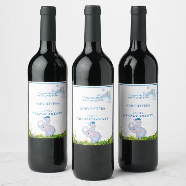 Etiqueta Para Botella De Vino Niño Invitación Elefantes Sol arcoiris (Botellas)