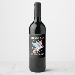 Etiqueta Para Botella De Vino No soy gay, soy súper orgullo gay LGBT Unicornio