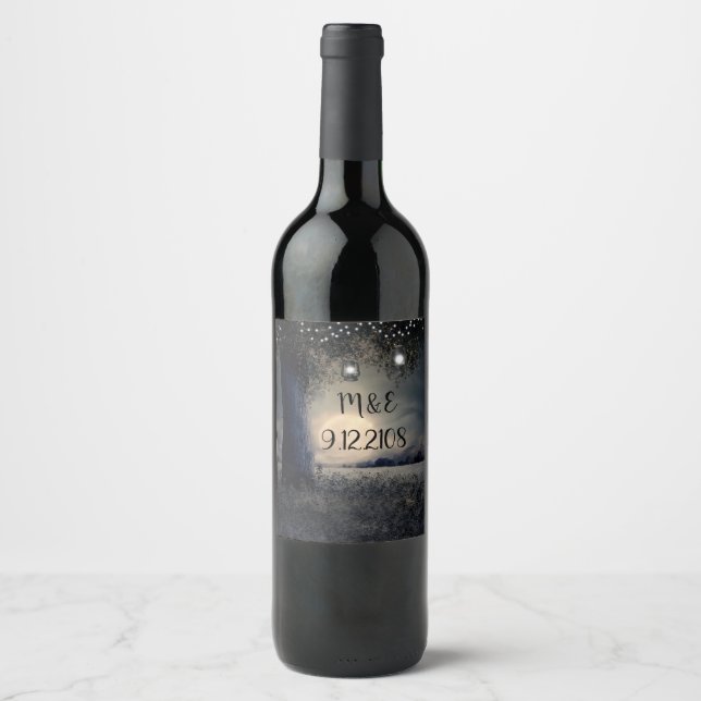 Etiqueta Para Botella De Vino Noche boda Moonlit (Anverso)