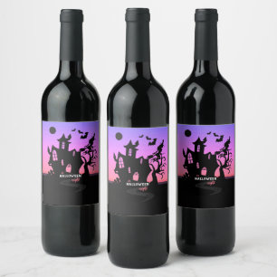 Etiqueta Para Botella De Vino Noche de bruja y murciélagos cazan casa en la pues