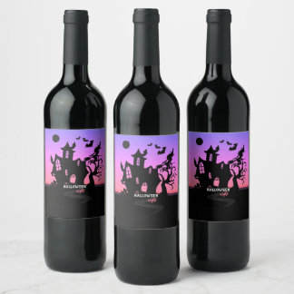 Etiqueta Para Botella De Vino Noche de bruja y murciélagos cazan casa en la pues