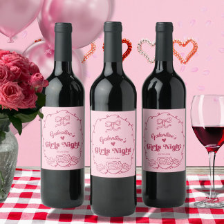 Etiqueta Para Botella De Vino Noche de chicas de Galentine's caprichosa y trendy