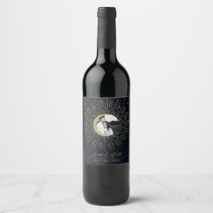 Etiqueta Para Botella De Vino Noche de Estrellas Doradas Follaje Celeste de la L