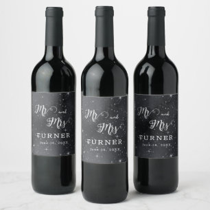 Etiqueta Para Botella De Vino Noche Estrellada Celestial Boda Sr. y Sra.
