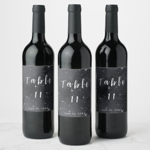 Etiqueta Para Botella De Vino Noche Estrellada Mesa Número Celestial Boda